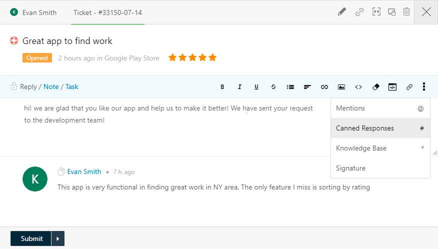 Reply to app reviews in help desk