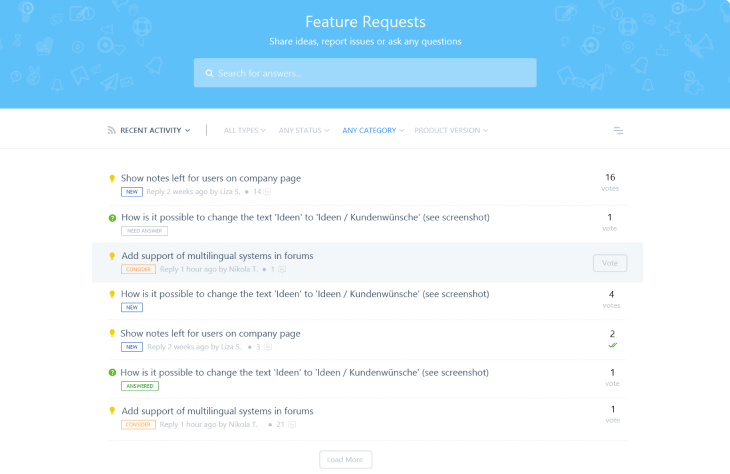 Feedback Forum Community Interface