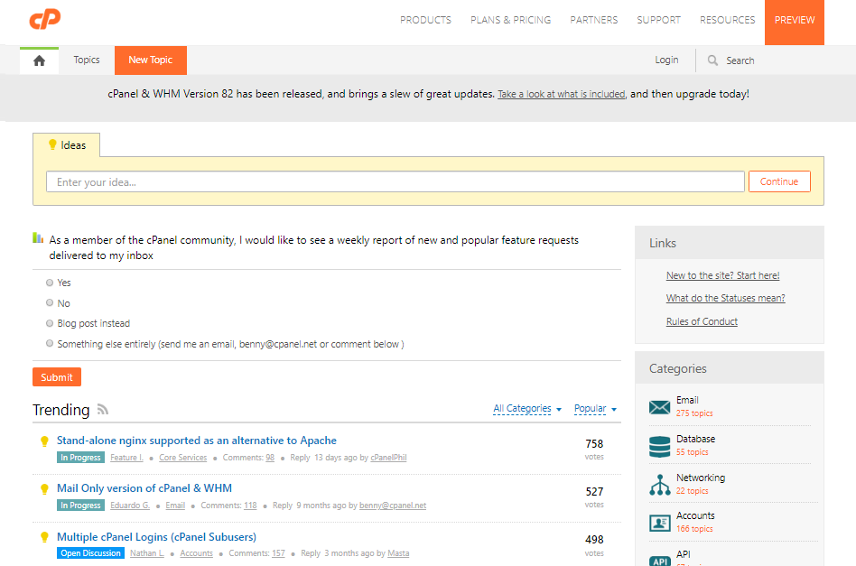 Idea management community of Cpanel