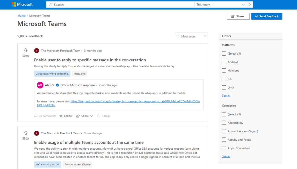 Microsoft Teams Feature Request Portal
